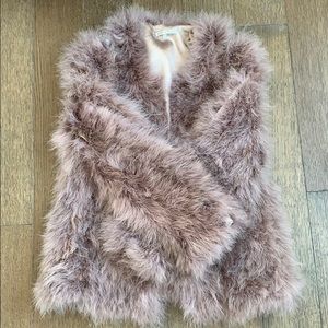 Mauve feather coat with rhinestone appliqué
